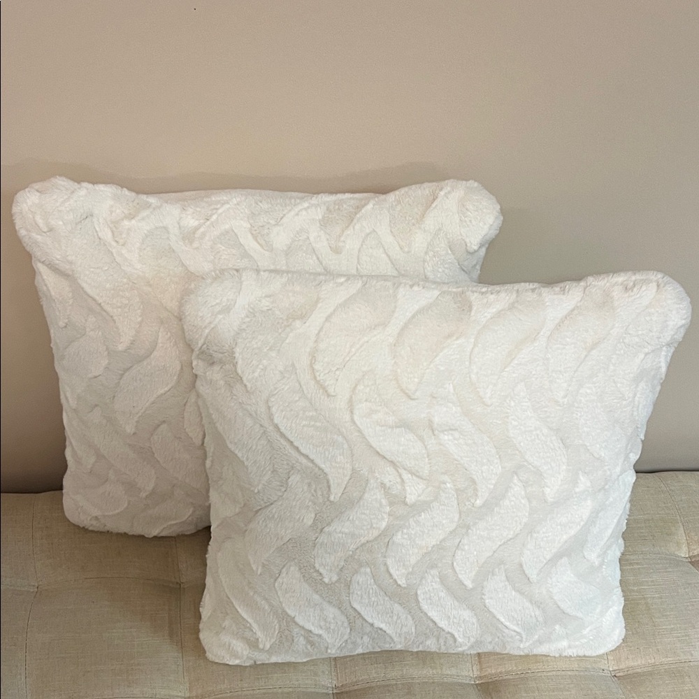 Set of 2 Textured Ivory White Decorative Throw Pillows
